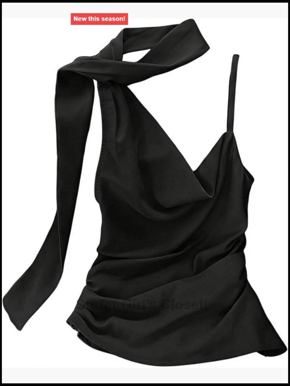 Women's Asymmetrical Neck Camisole Sleeveless Ruched Tank Top with Scarf